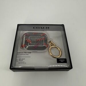 Coach AirPods Pro Case Clear Candy Print Charm Keychain Gold Ring New In Box